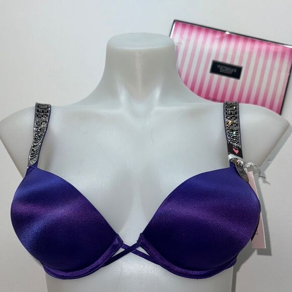 🔥Victoria's Secret Purple Bra with Stylish Straps bombshell Sz 32A New - Picture 1 of 7